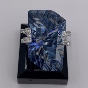 Ring solid 925 sterling silver, natural blue ametrine, clear gem accents…